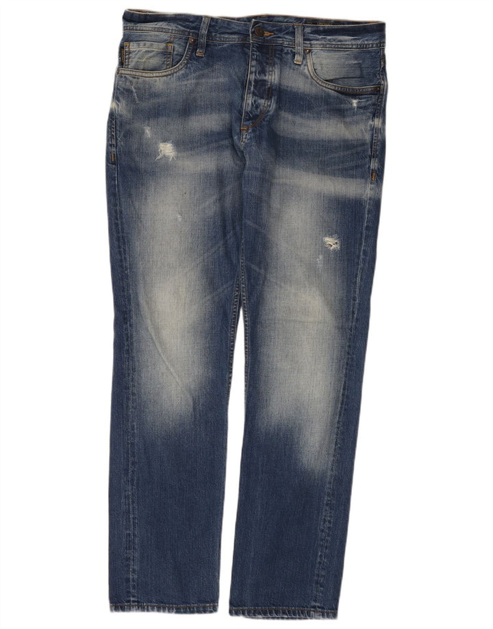 Jack & Jones Herren Distressed Straight Jeans W34 L32 Blaue Baumwolle
