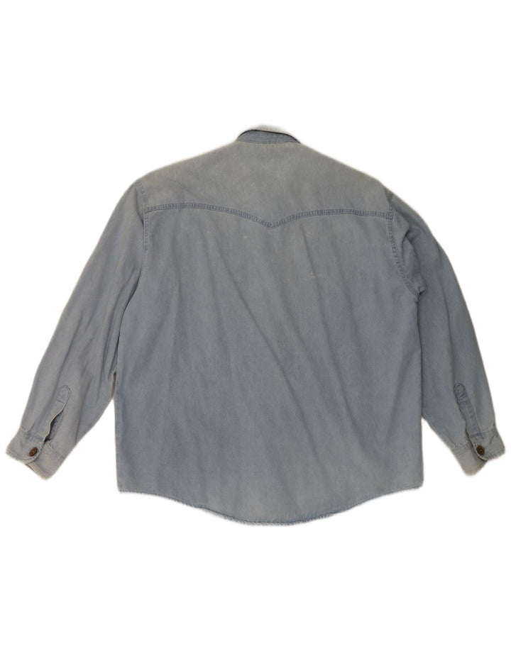 Vintage Herren-Jeanshemd, groß, blau, geblümt, Baumwolle