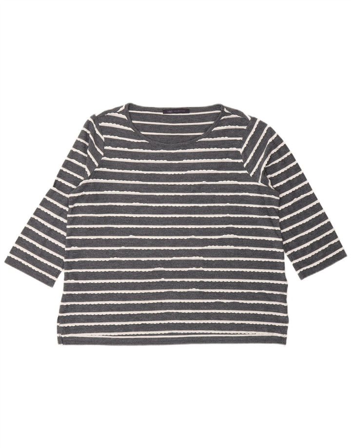 Marks & Spencer Damen-Top, 3/4-Ärmel, UK-Größe 44, Größe L, grau gestreift, Viskose