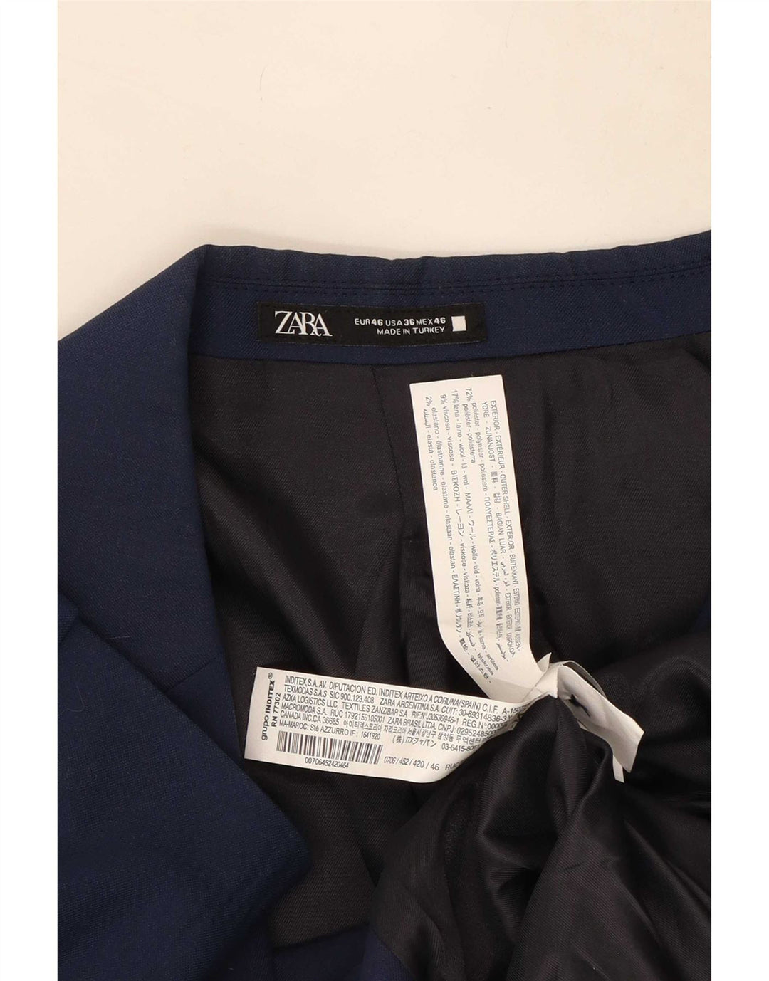 Zara Herren-Blazerjacke mit 2 Knöpfen, EU 46, klein, marineblau, Polyester