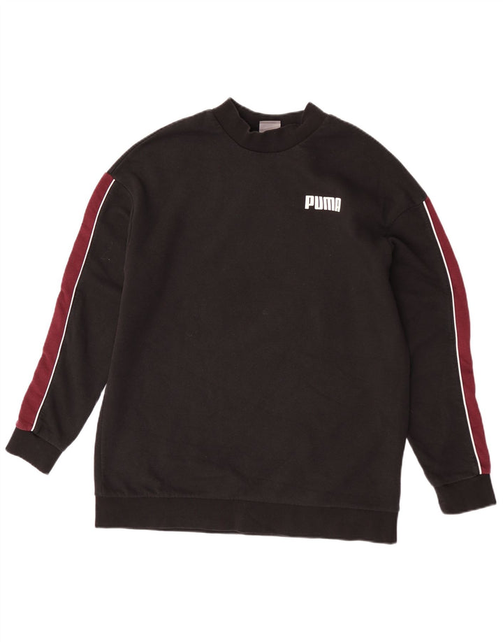 Puma Damen-Sweatshirt-Pullover UK 12 Mittelschwarze Colourblock-Baumwolle