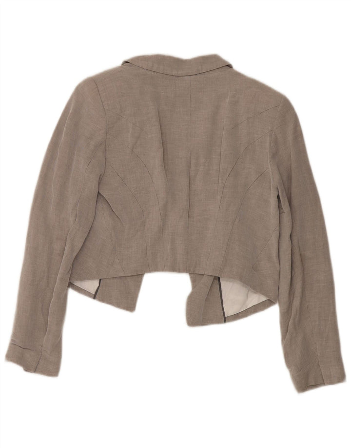 Zara Damen Open Crop Blazer Jacke UK 12 Mittelgraue Baumwolle