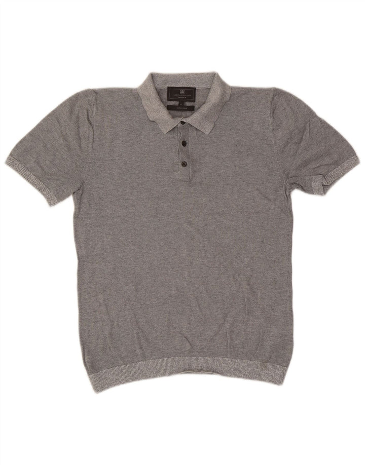 Marks & Spencer Herren-Pullover mit Polokragen und maßgeschneiderter Passform in Mittelgrau