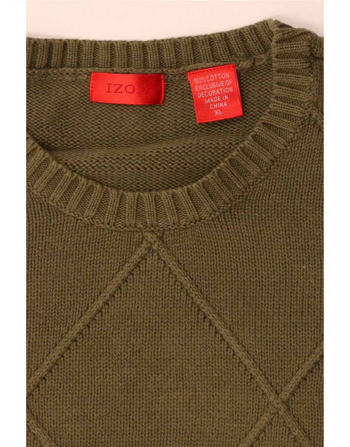 Izod Herren-Pullover mit Rundhalsausschnitt, XL, Khaki, Baumwolle