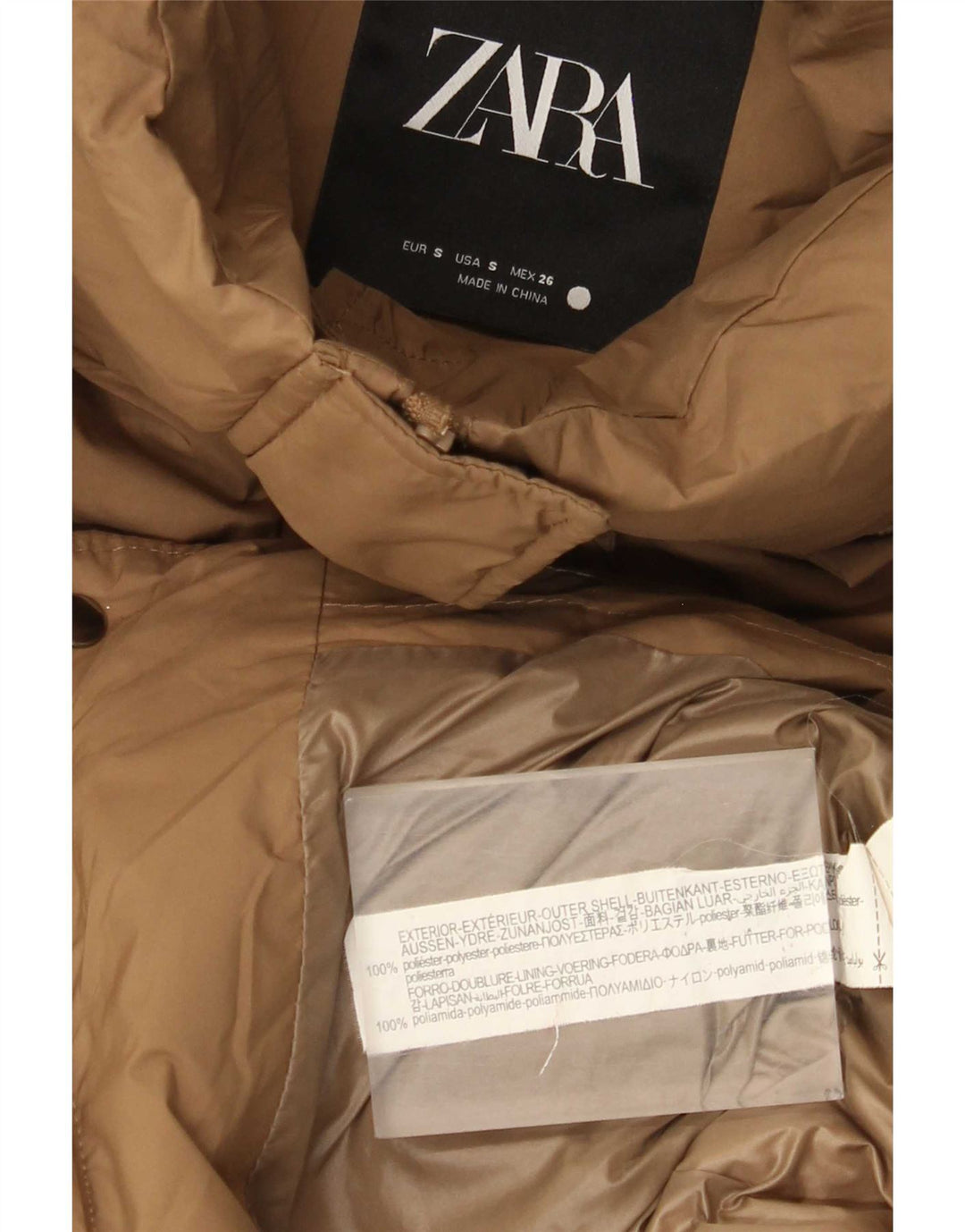 Zara Damen Übergroße wattierte Jacke UK 10 Small Beige Polyester
