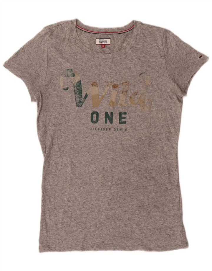 Tommy Hilfiger Damen Grafik-T-Shirt-Oberteil UK 12 Mittelgraues Polyester