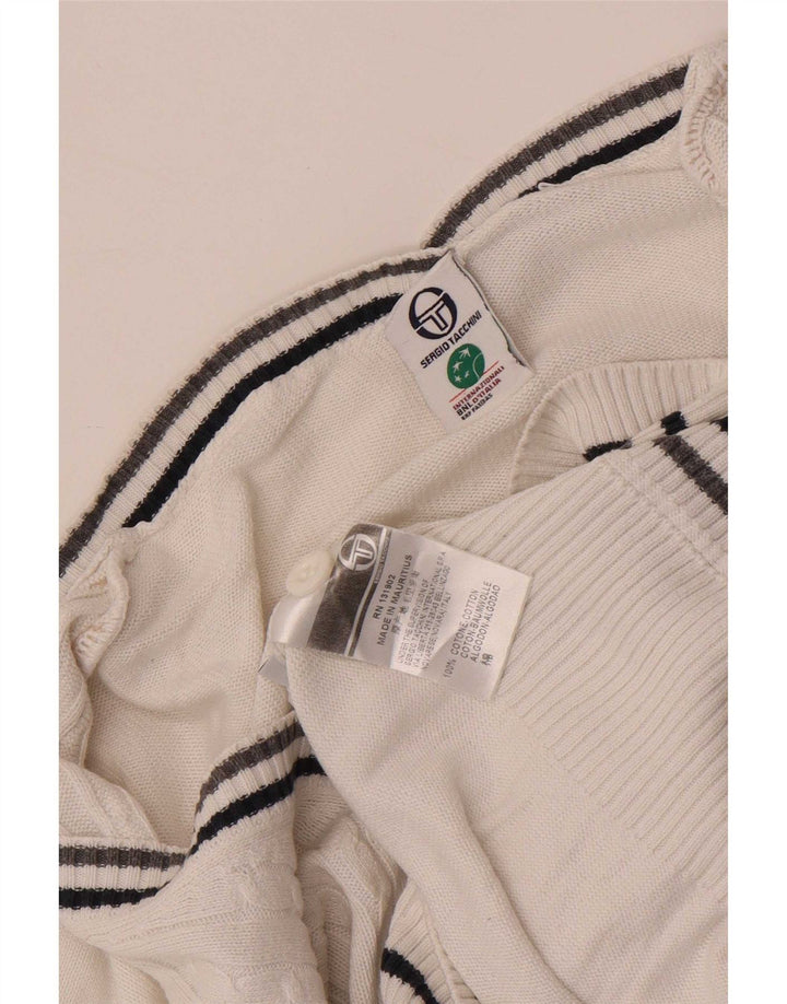 Sergio Tacchini Damen-Cardigan mit Grafik, UK 12, mittelweiße Baumwolle