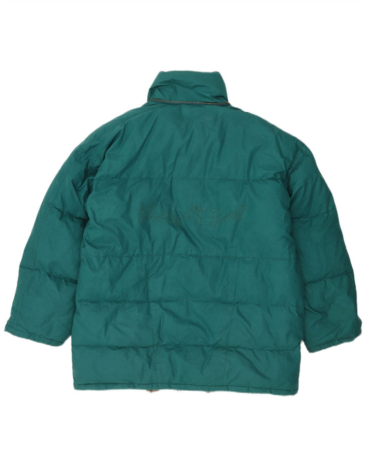 Weiße wattierte Herrenjacke mit Hirschmuster, UK 42, XL, grüne Baumwolle