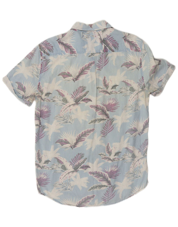 Superdry Herren Kurzarm-Hemd mit normaler Passform, mittelblaue Baumwolle mit Blumenmuster