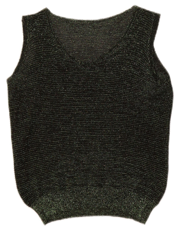 Vintage Damen Weste Tank Top UK 4 XS Grün gestreift