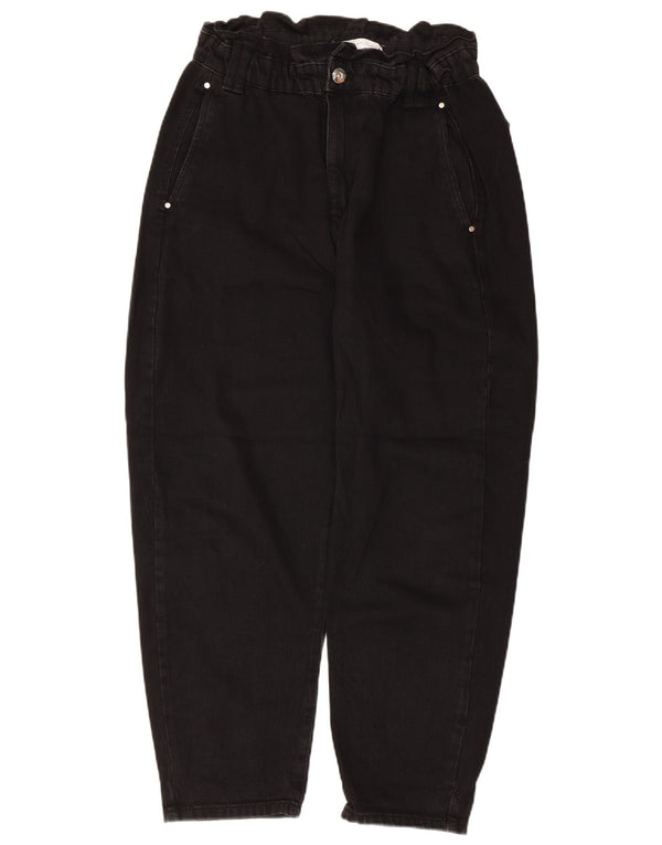 Zara Damen-Jeans mit hoher Taille, kurz geschnitten, EU 38, Größe S, W28, L25, schwarze Baumwolle