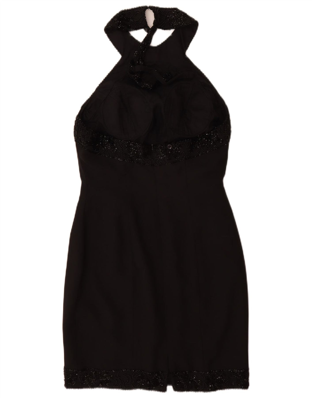 VINTAGE Damen Neckholder-Kleid UK 12 Medium Schwarz