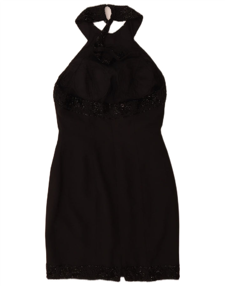 VINTAGE Damen Neckholder-Kleid UK 12 Medium Schwarz