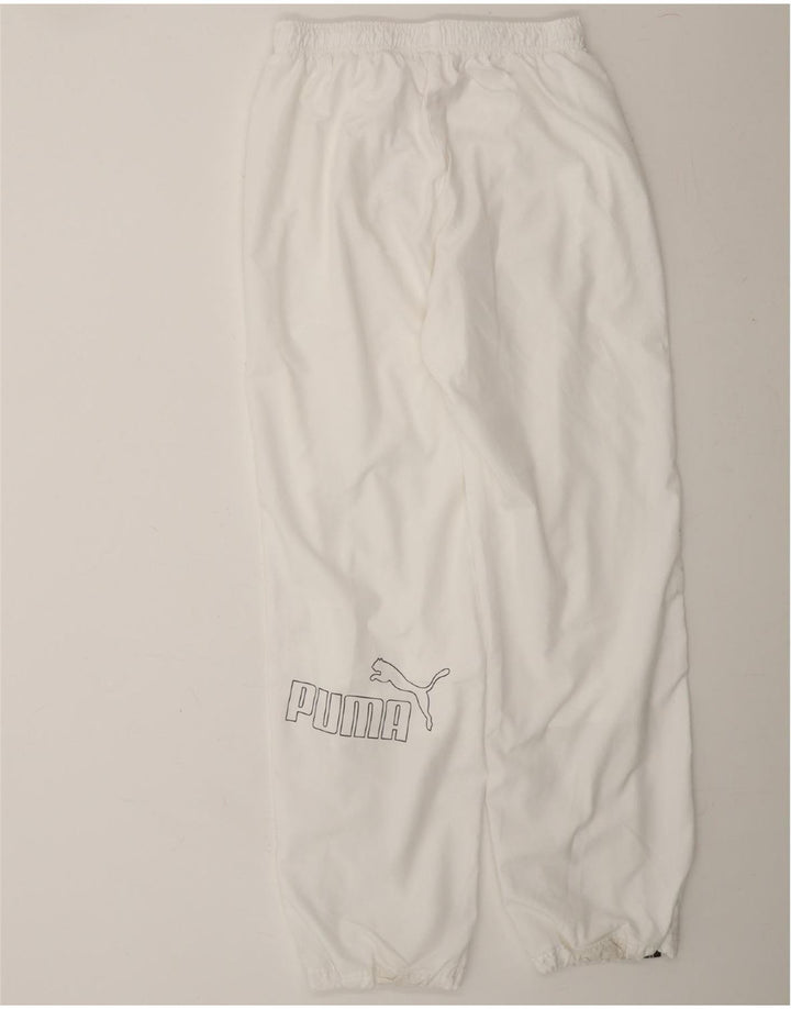 PUMA Mens Graphic Tracksuit Trousers Joggers Small  White Vintage Puma and Second-Hand Puma from Messina Hembry 