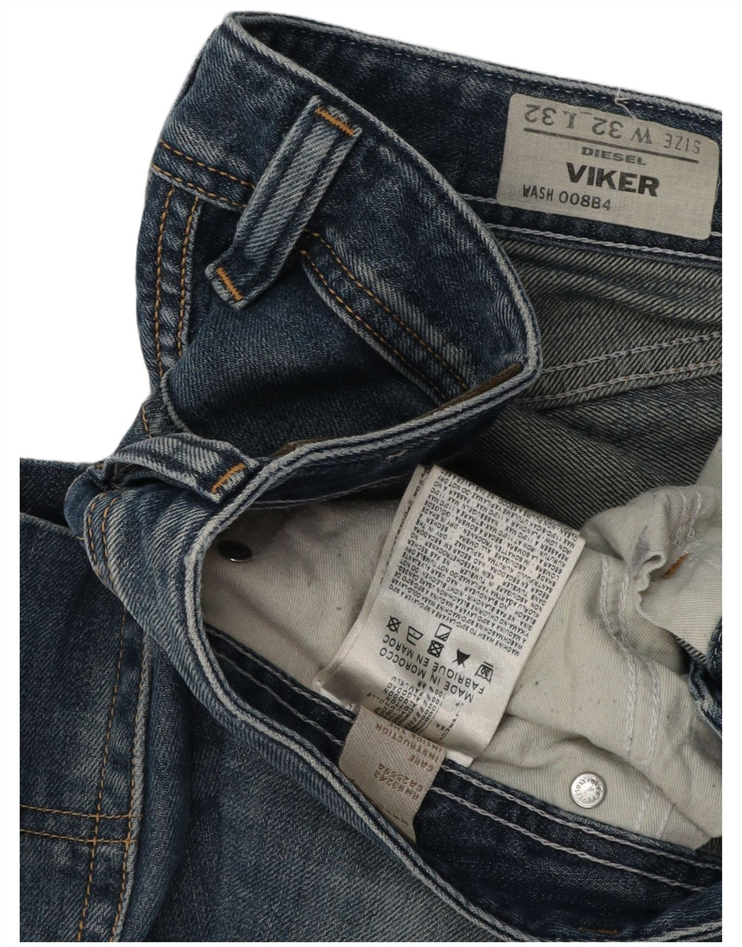 Diesel Herren Viker Distressed Straight Jeans W32 L32 Blaue Baumwolle