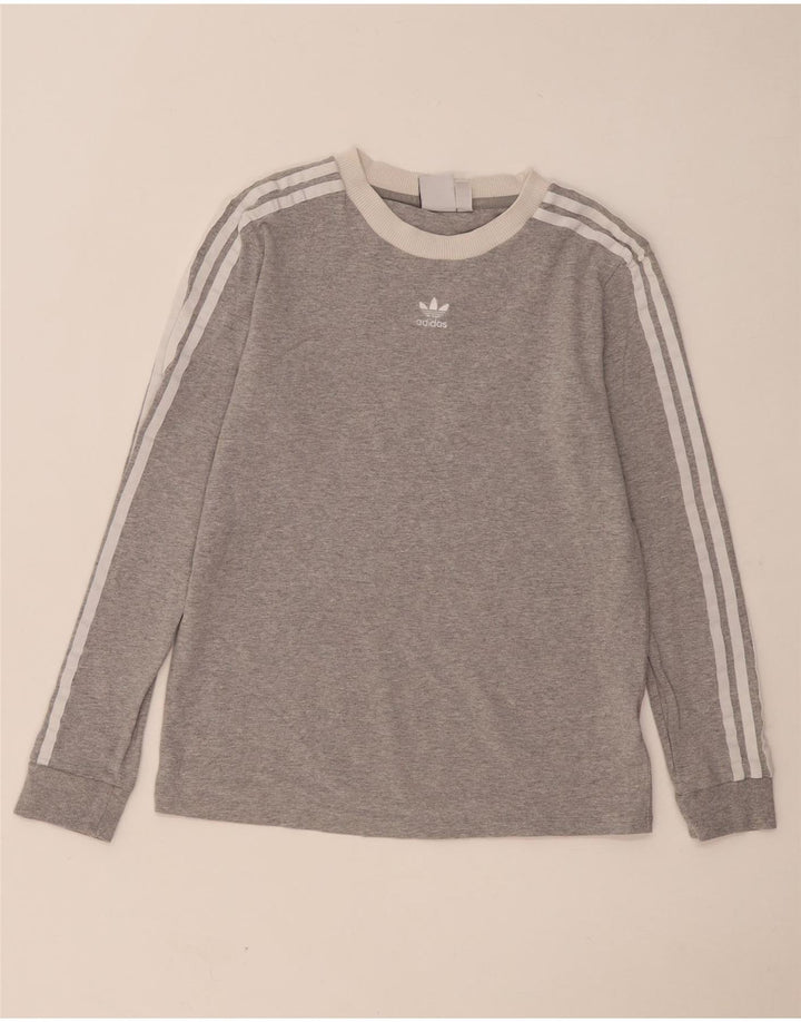 Adidas Damen Top Langarm UK 12 Mittelgraue Baumwolle