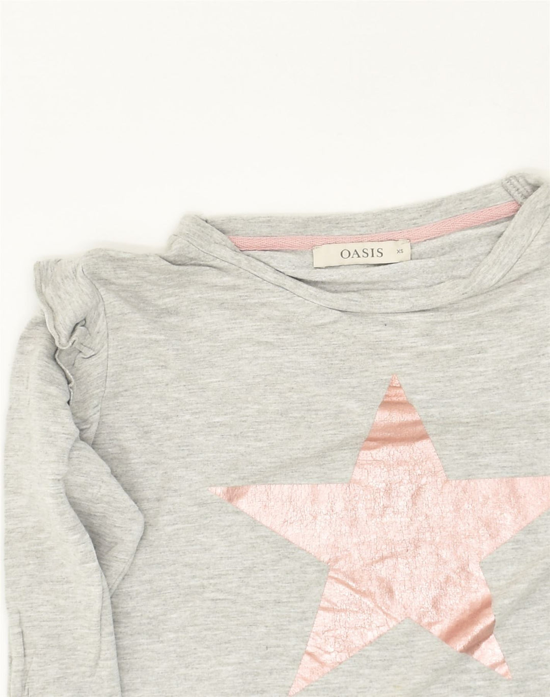 OASIS Womens Graphic Top Long Sleeve UK 6 XS Grey Viscose | Vintage Oasis | Thrift | Second-Hand Oasis | Used Clothing | Messina Hembry 