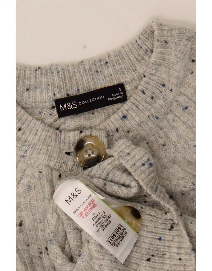 Marks & Spencer Damen Crop Cardigan Pullover UK 10 Small Grau meliert