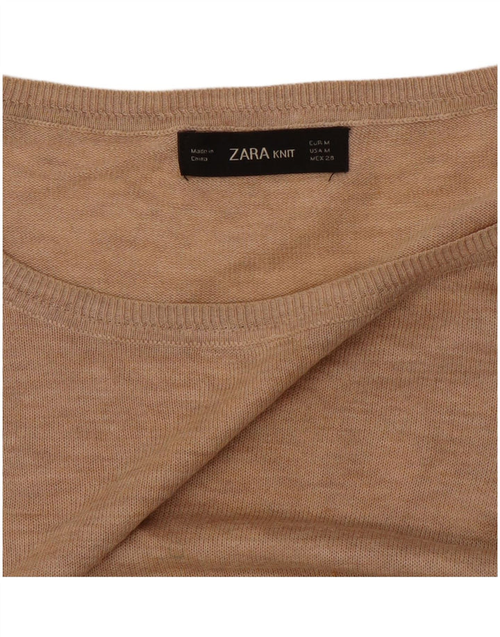 Übergroßer Pullover mit U-Boot-Ausschnitt von Zara für Damen, Gr. 14, Mittelbeige