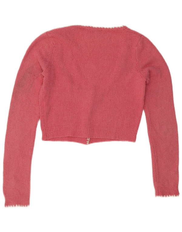 Zara Damen Crop Cardigan Pullover UK 12 Mittelrosa Baumwolle