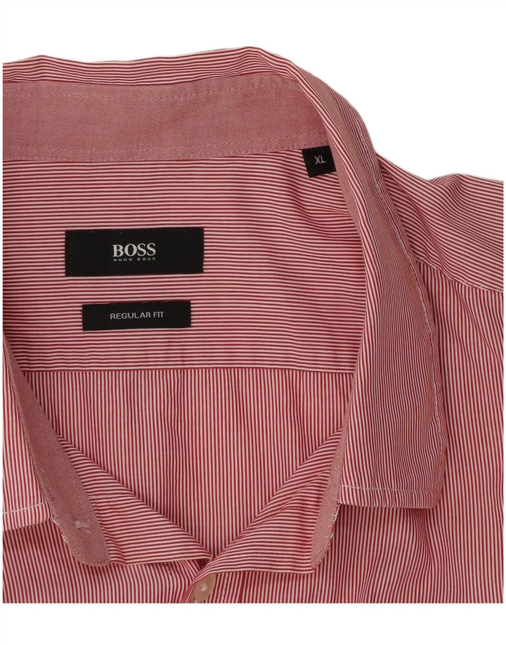 Hugo Boss Herren-Hemd mit normaler Passform, XL, roter Nadelstreifen