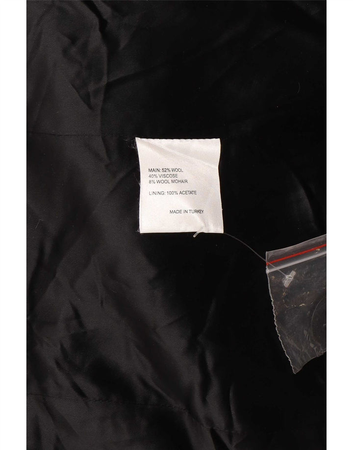 Karen Millen Damen Zweireihiger Mantel UK 10 Small Schwarze Wolle mit Fischgrätenmuster
