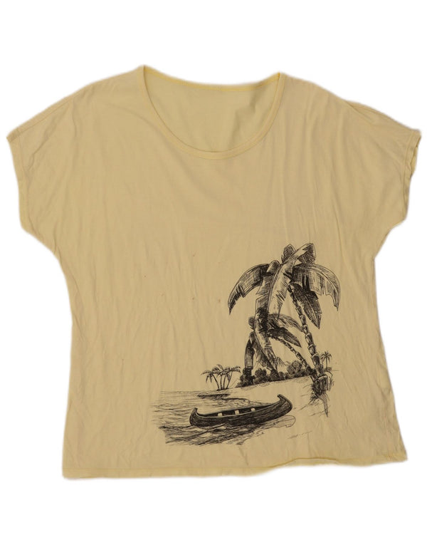 Vintage Damen Grafik T-Shirt Top UK 18 XL Gelbe Baumwolle