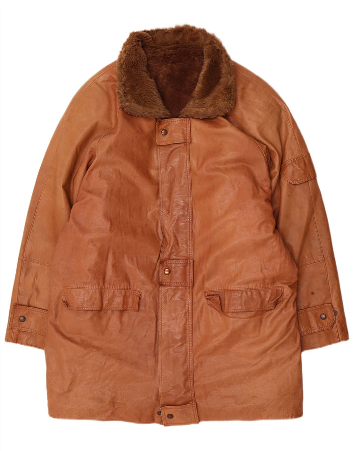 Mirella Herren Sherpa Ledermantel UK 44 2XL Braunes Leder