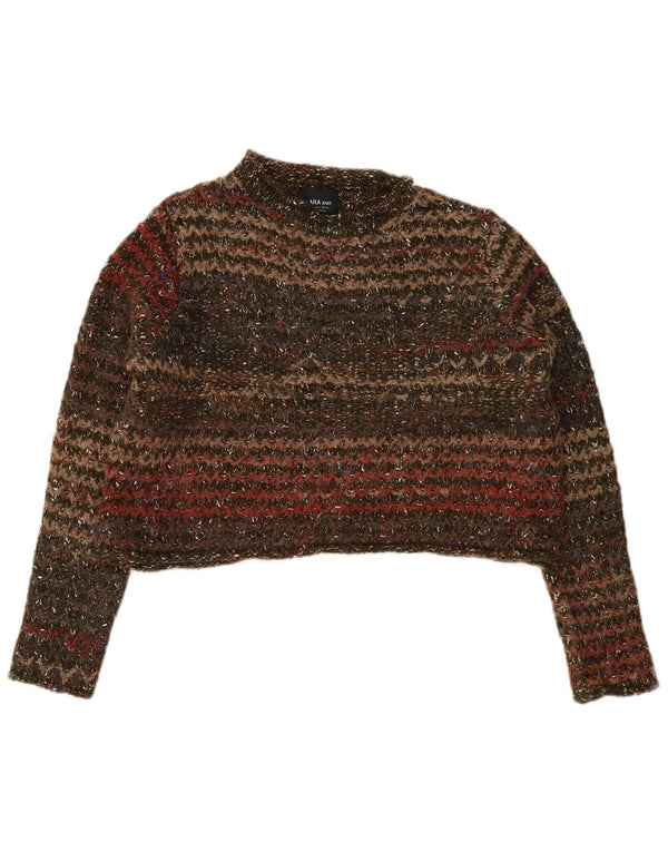 Zara Damen Crop Crew Neck Pullover Pullover UK 10 Small Khaki gestreift