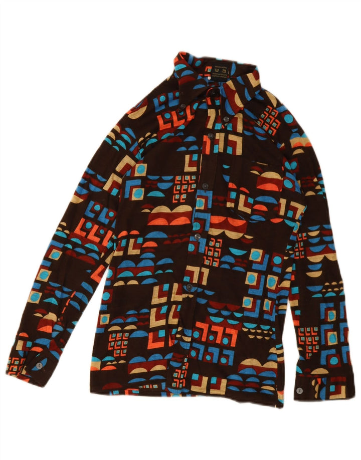 Vintage-Hemd für Jungen, 11–12 Jahre, braun, geometrisch, Polyacryl