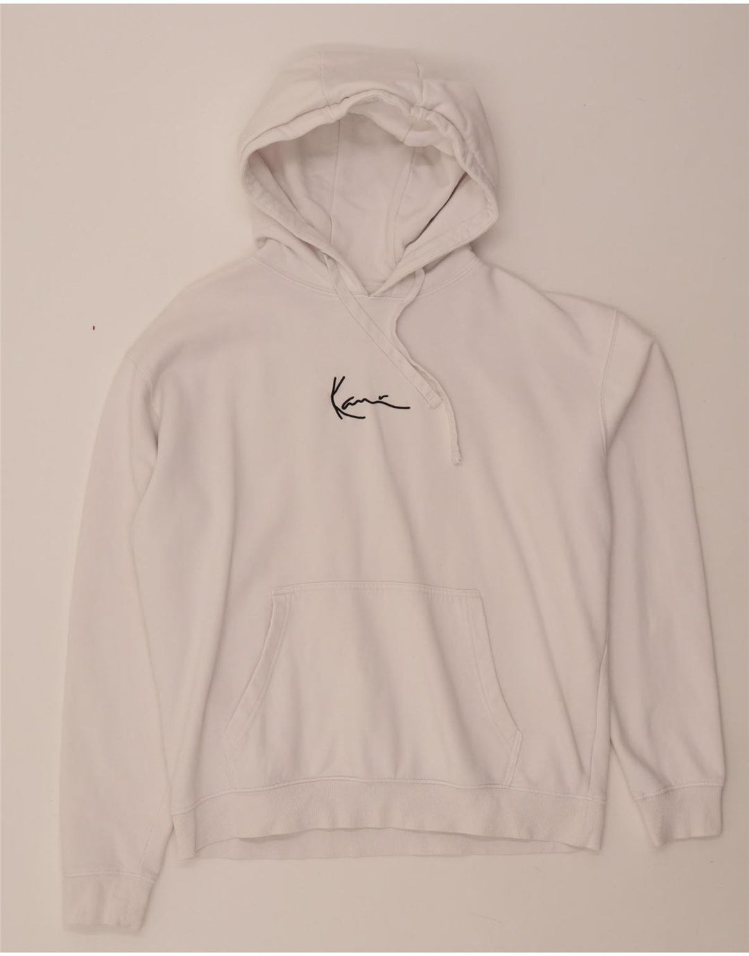 KARL KANI Herren-Kapuzenpullover mit lockerer Passform, Grafik, Größe S, weiße Baumwolle