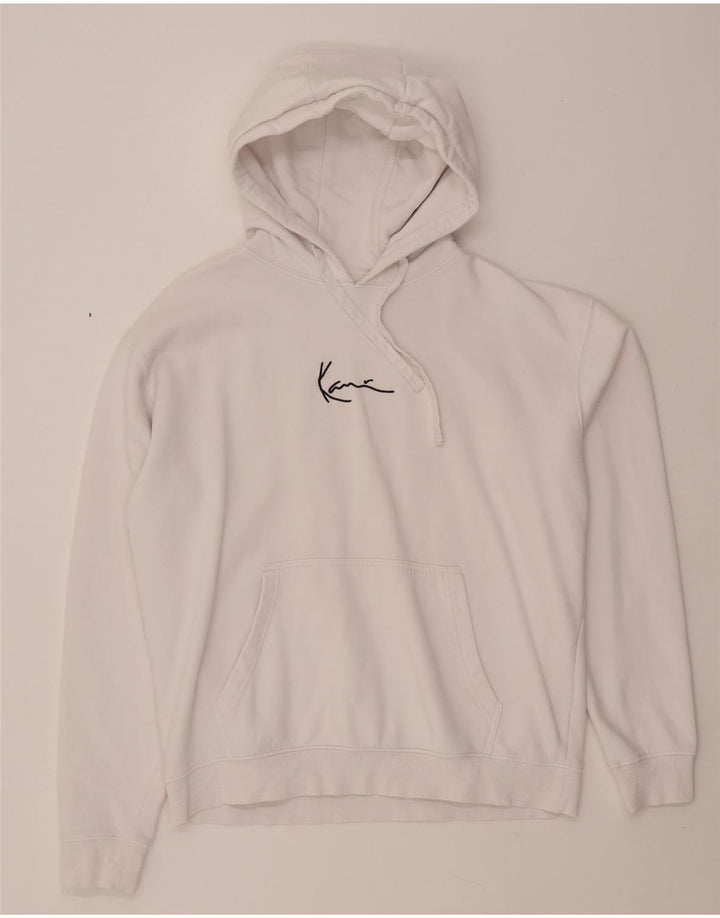 KARL KANI Herren-Kapuzenpullover mit lockerer Passform, Grafik, Größe S, weiße Baumwolle