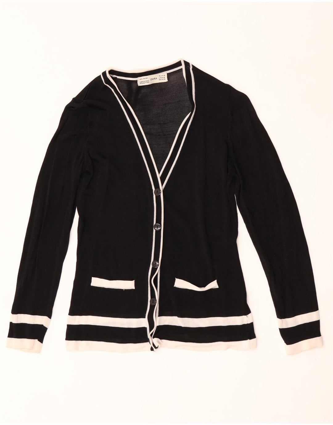 Zara Damen-Cardigan-Pullover UK 12 Medium Black Colourblock Rayon