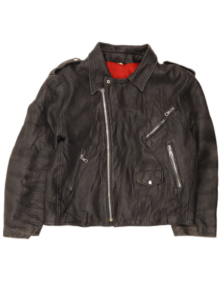 Vintage Herren Leder Bikerjacke IT 52 XL Blaues Leder