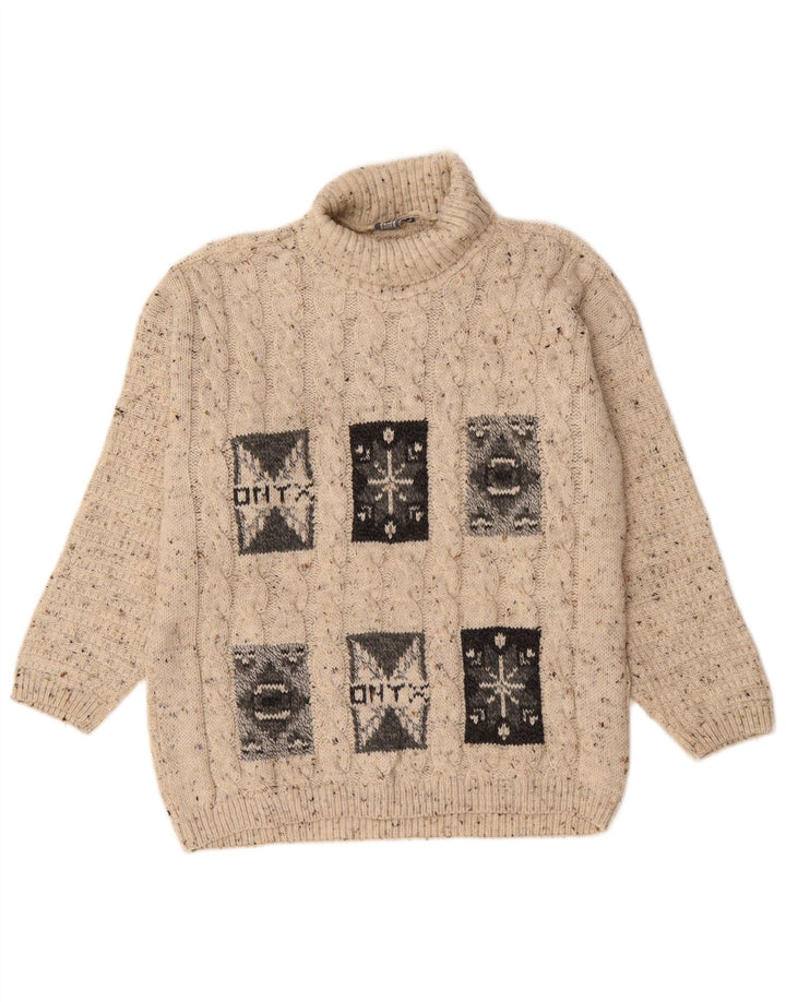 Rollkragenpullover für Damen von Onyx, Gr. 18, XL, beige gesprenkelte Wolle