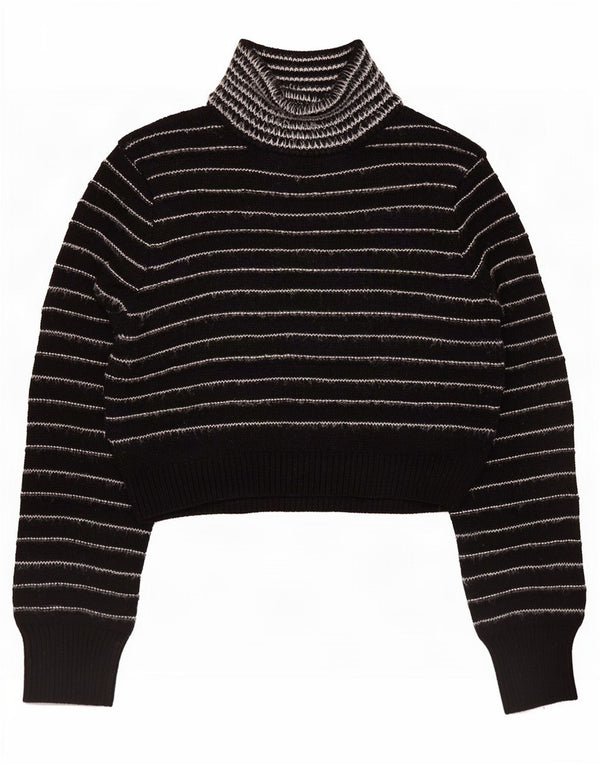 Topshop Damen Crop Rollkragenpullover Pullover UK 10 Small Schwarz gestreift