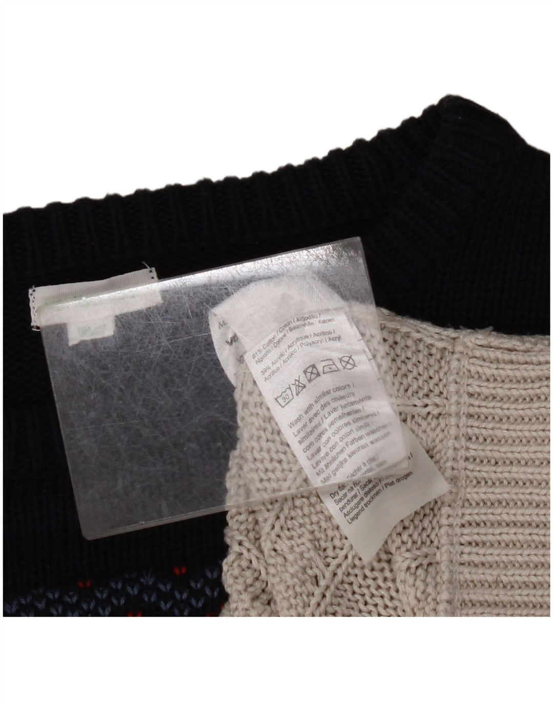 VINTAGE Damen-Pullover mit Rundhalsausschnitt, UK 14, mittelgraue Fair-Isle-Baumwolle