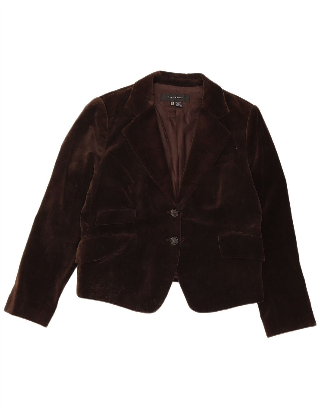 Zara Damen 2-Knopf-Samt-Blazerjacke UK 18 XL Braune Baumwolle