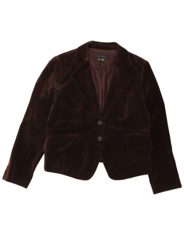 Zara Damen 2-Knopf-Samt-Blazerjacke UK 18 XL Braune Baumwolle