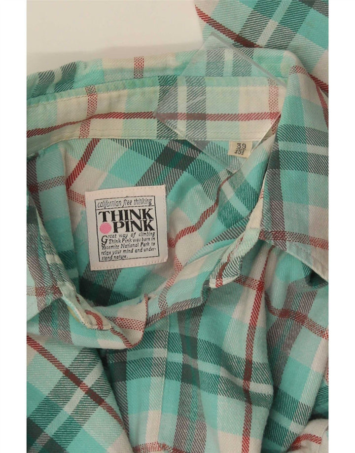 Think Pink Herren-Flanellhemd, Größe 39, 15 1/2, mittel-türkis kariert
