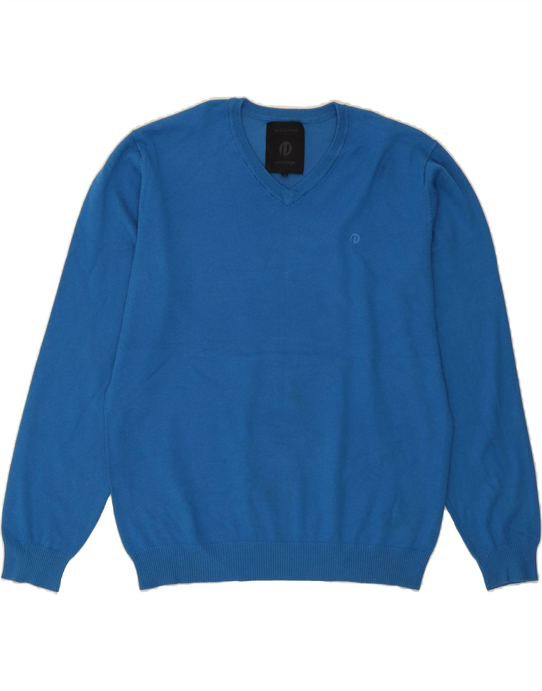 JACK & JONES Mens V-Neck Jumper Sweater XL Blue Acrylic Vintage Jack & Jones and Second-Hand Jack & Jones from Messina Hembry 