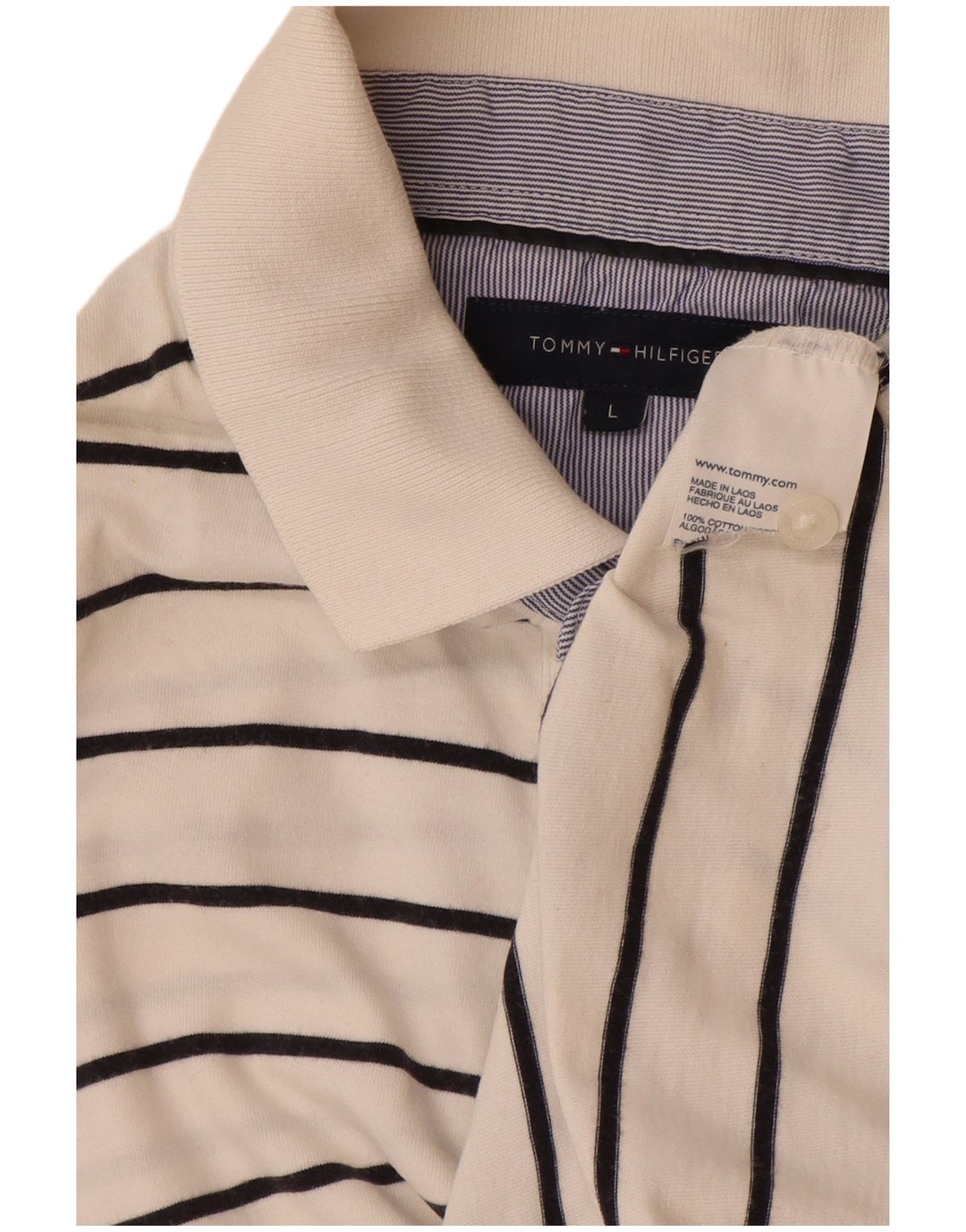 TOMMY HILFIGER Herren-Poloshirt, große, cremefarbene, gestreifte Baumwolle
