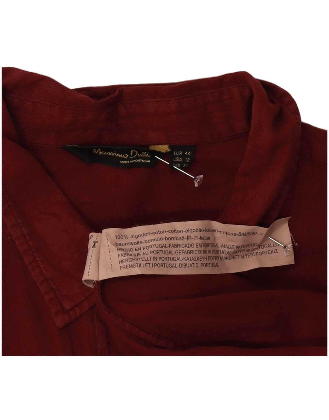 Massimo Dutti Damenhemd EU 44 XL Burgunderrote Baumwolle