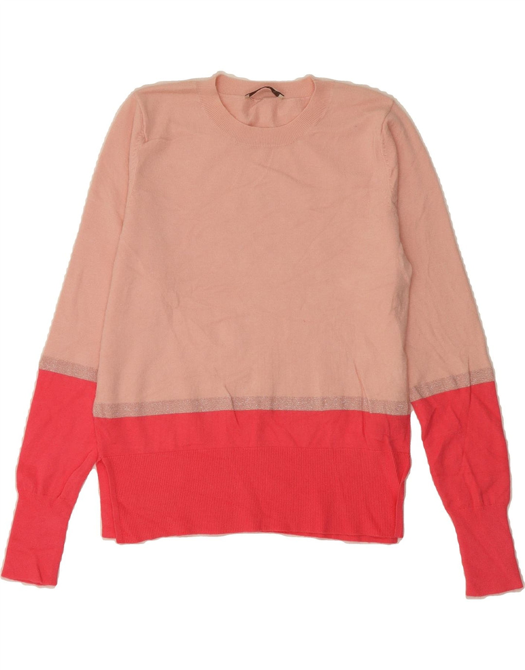 OASIS Womens Crew Neck Jumper Sweater UK 14 Medium Pink Colourblock Vintage Oasis and Second-Hand Oasis from Messina Hembry 
