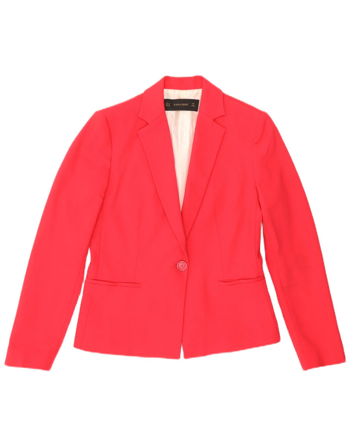 Zara Damen 1-Knopf-Blazerjacke UK 14 Mittelrosa Polyester