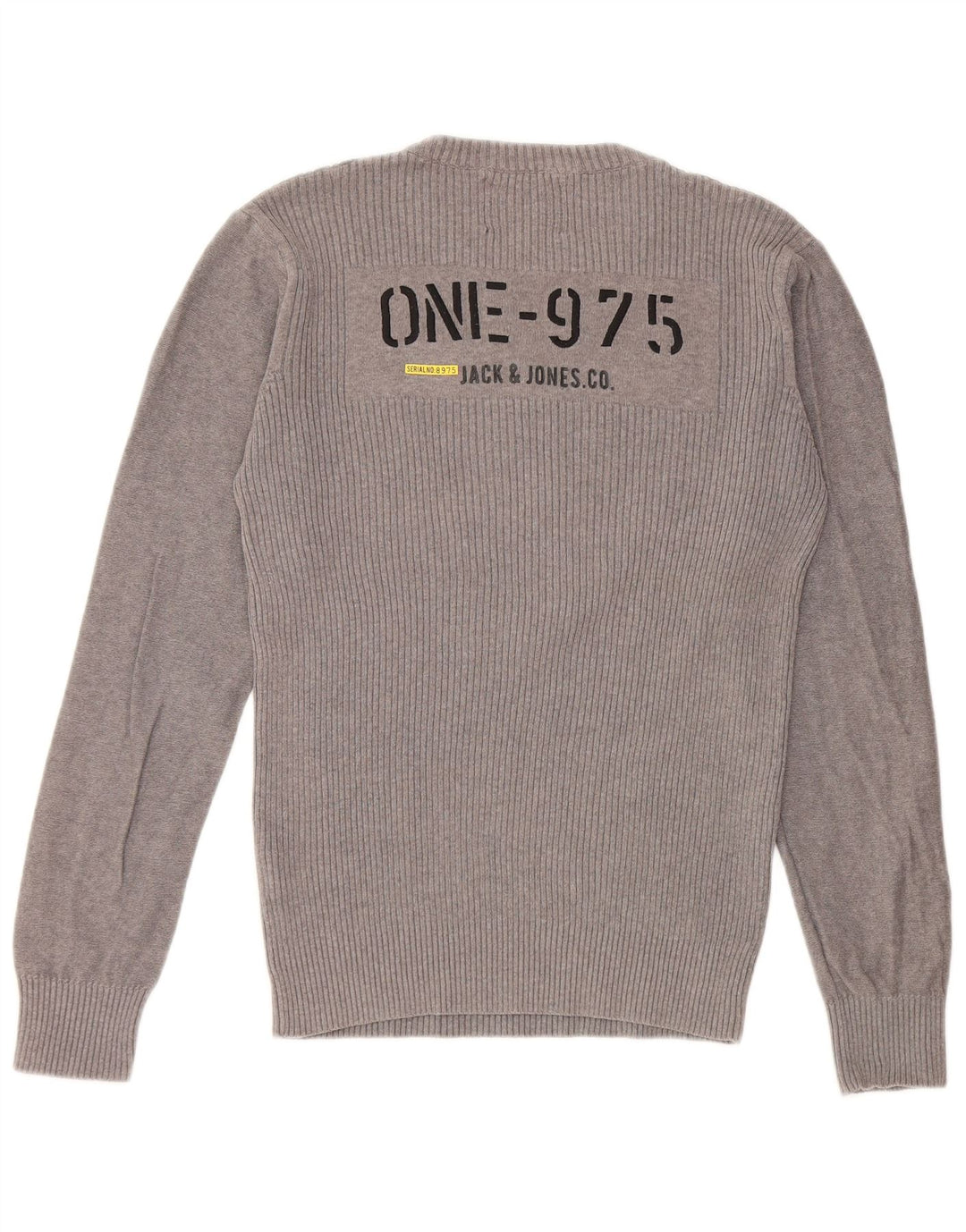 JACK & JONES Herren-Pullover mit grafischem Rundhalsausschnitt, mittelgraue Baumwolle