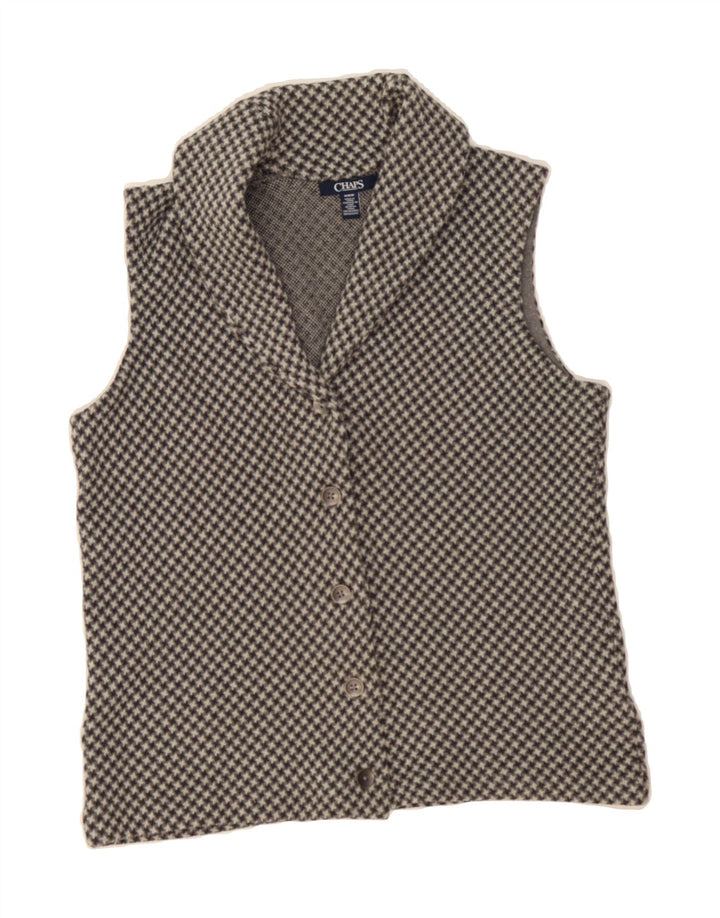 CHAPS Womens Sleeveless Cardigan Sweater UK 14 Medium Grey Houndstooth Vintage Chaps and Second-Hand Chaps from Messina Hembry 