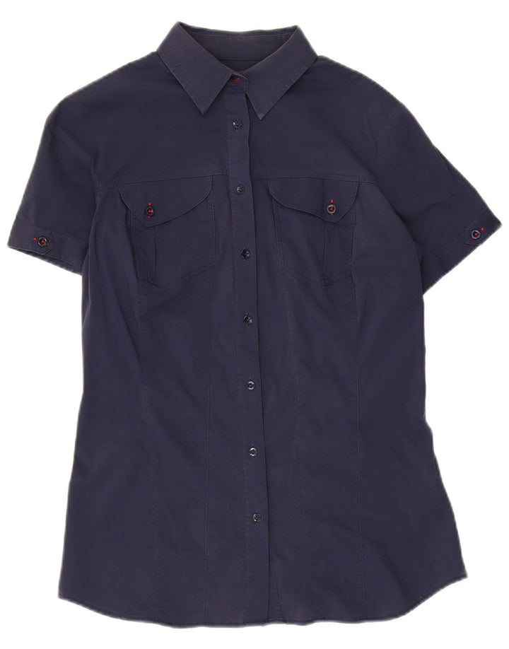 TRUSSARDI JEANS Kurzarmhemd für Damen UK 12 Medium Marineblau Baumwolle