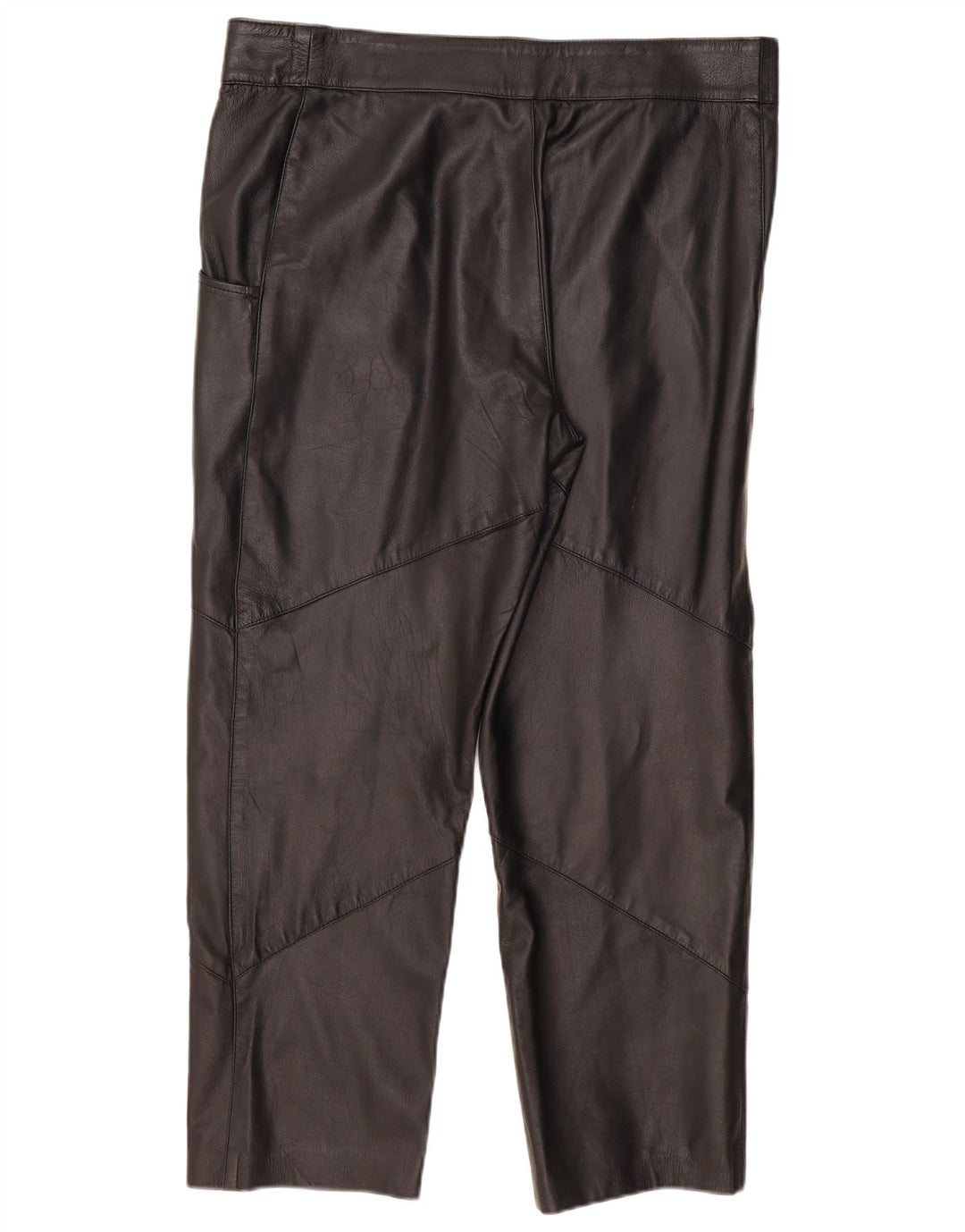 VINTAGE Damen gerade Lederhose IT 50 Large W38 L29 Schwarz