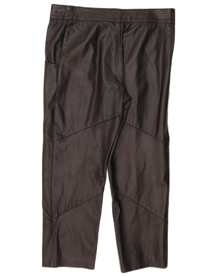 VINTAGE Damen gerade Lederhose IT 50 Large W38 L29 Schwarz